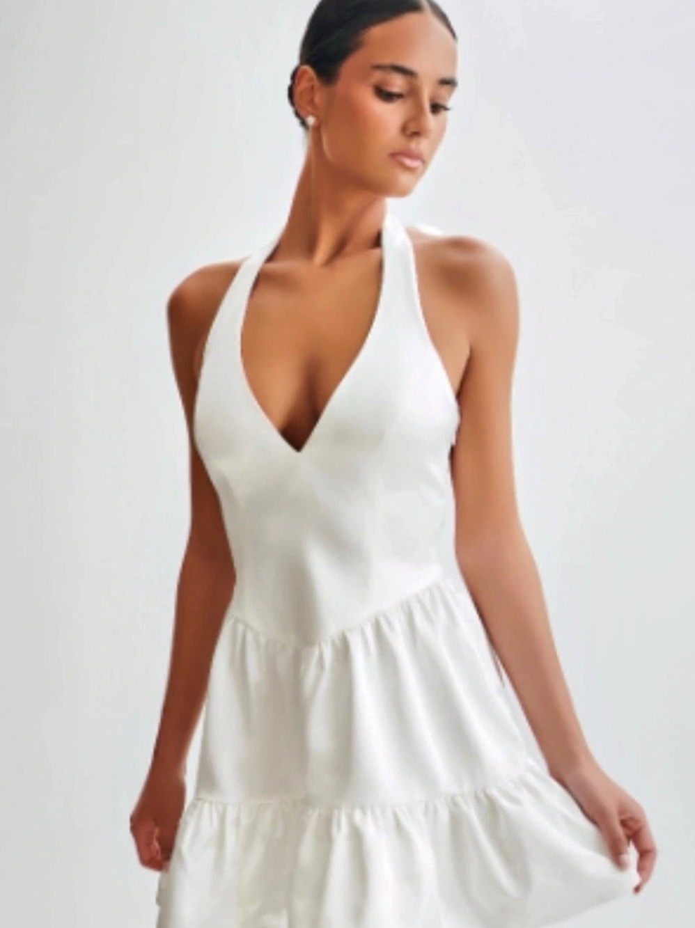 MESHKI Holly Satin Halter Mini Dress in White Size Medium Like New